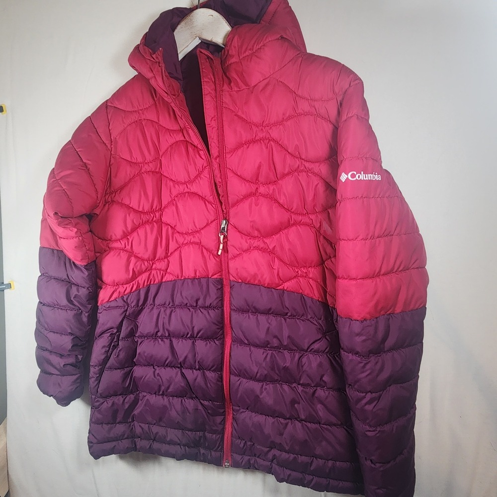 Columbia Sportswear Hooded Puffer Jacket Pink Purple Colorblock XL 18/20 Kids